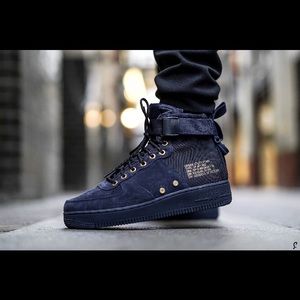 Nike Air Force 1 SF, navy blue suede and gold